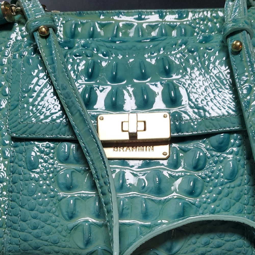Brahmin Aqua Embossed Shoulder Bag